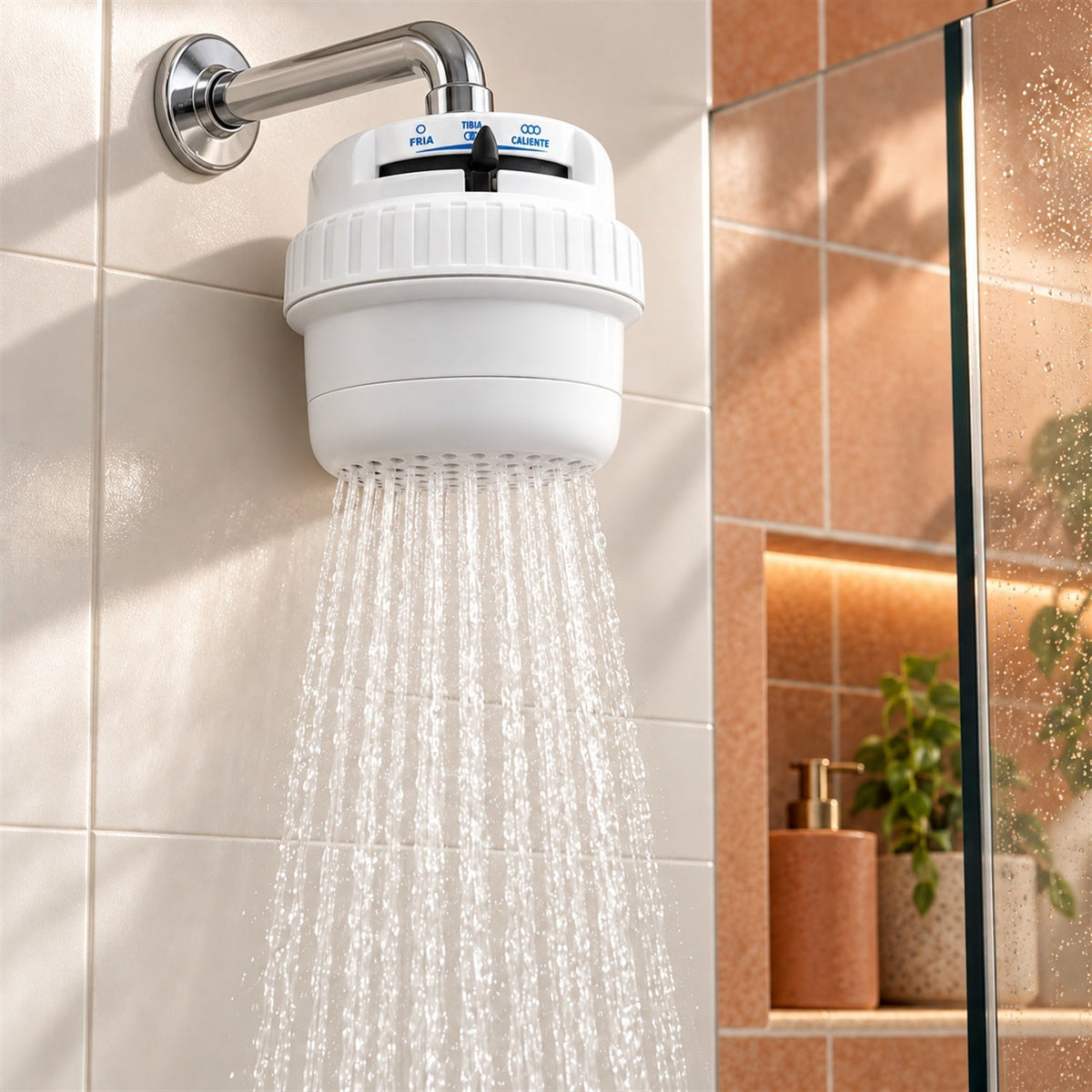 Ducha eléctrica Millenium blanca 110V instalada con tubo de alimentación visible