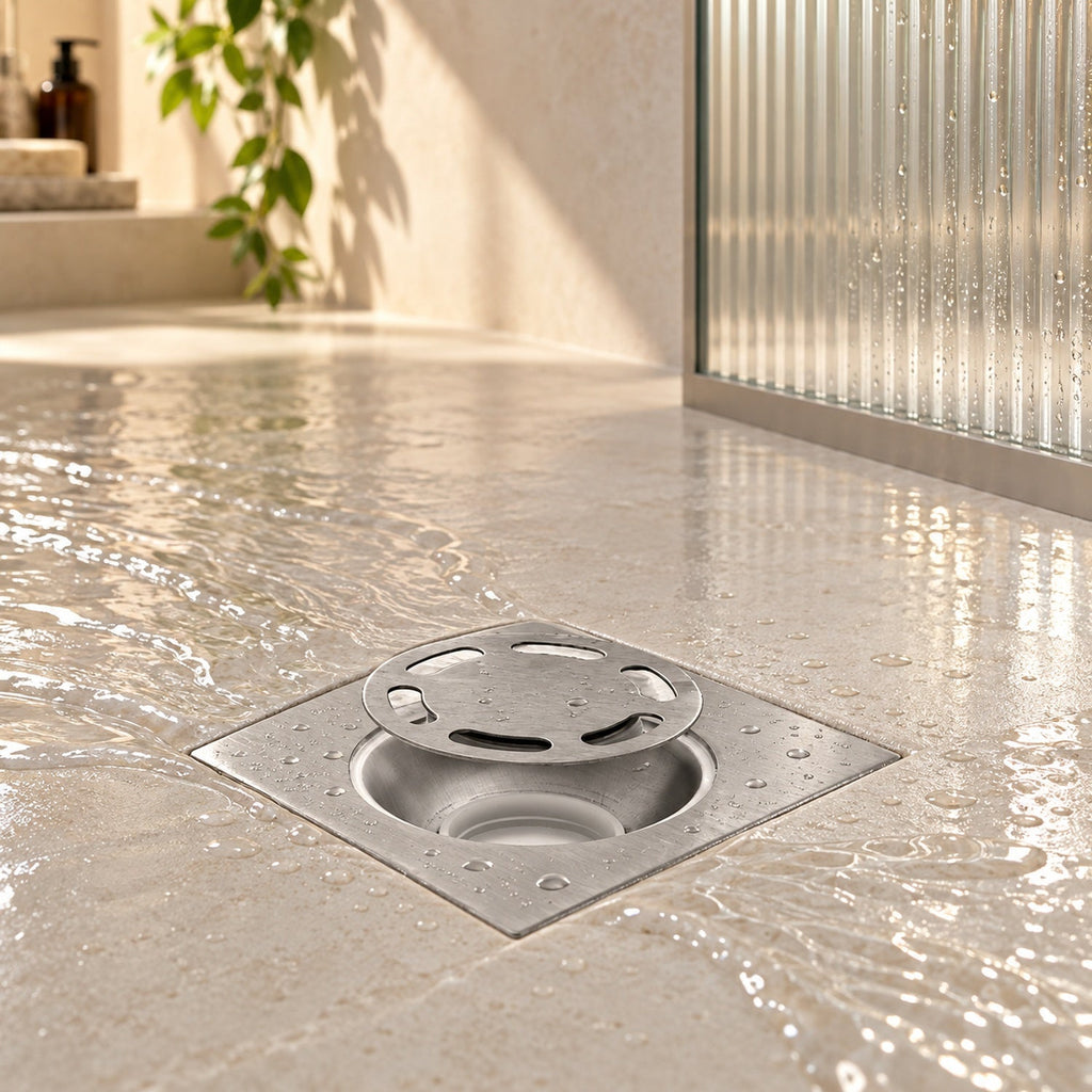 Rejilla de piso antiolor instalada en ducha