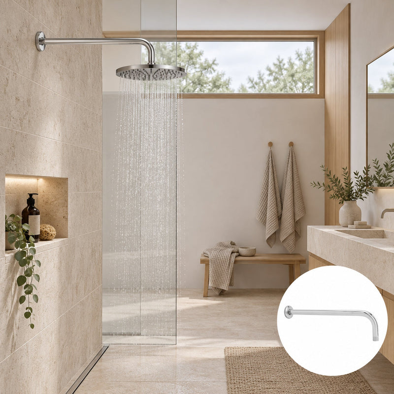 Ambientación amplia — Tubo para Regadera de Pared de 37 cm en Acero Inoxidable Cromado