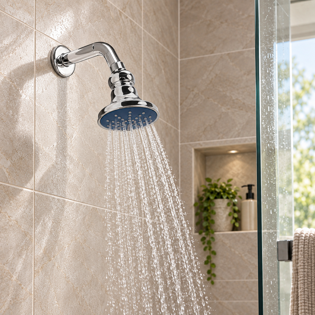 YW264: regadera ambientada en baño realista con agua natural