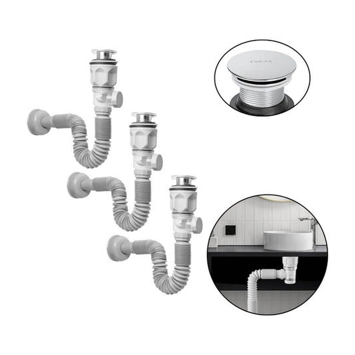 Pack X 3 Desague Push Sifon Universal Valvula Antiretorno - imagen 1