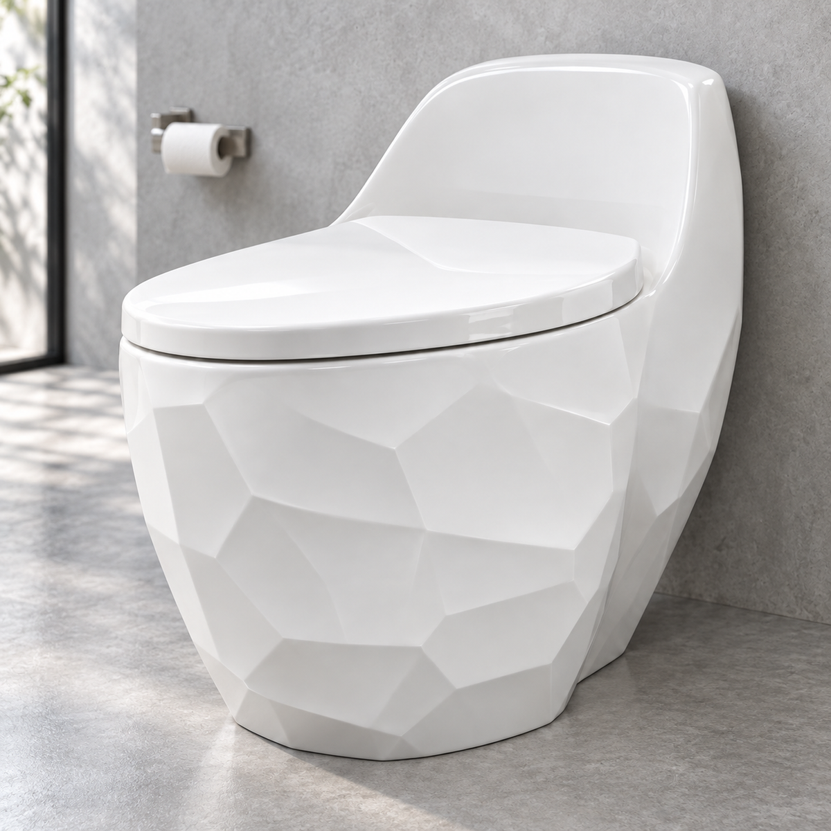 Sanitario 3D Blanco, vista cercana en baño contemporáneo