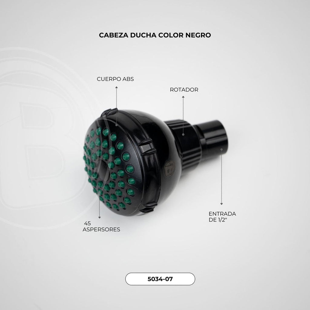 Cabeza de ducha en ABS negra vista original 2