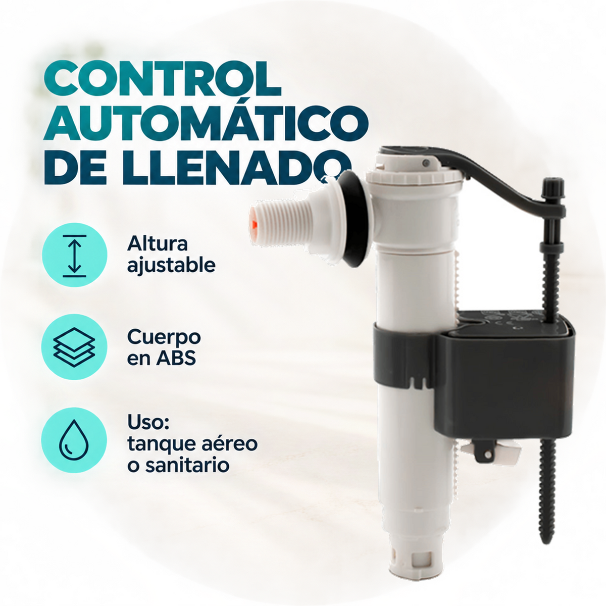 Características de válvula Boccherini A213 con altura ajustable y cuerpo en ABS