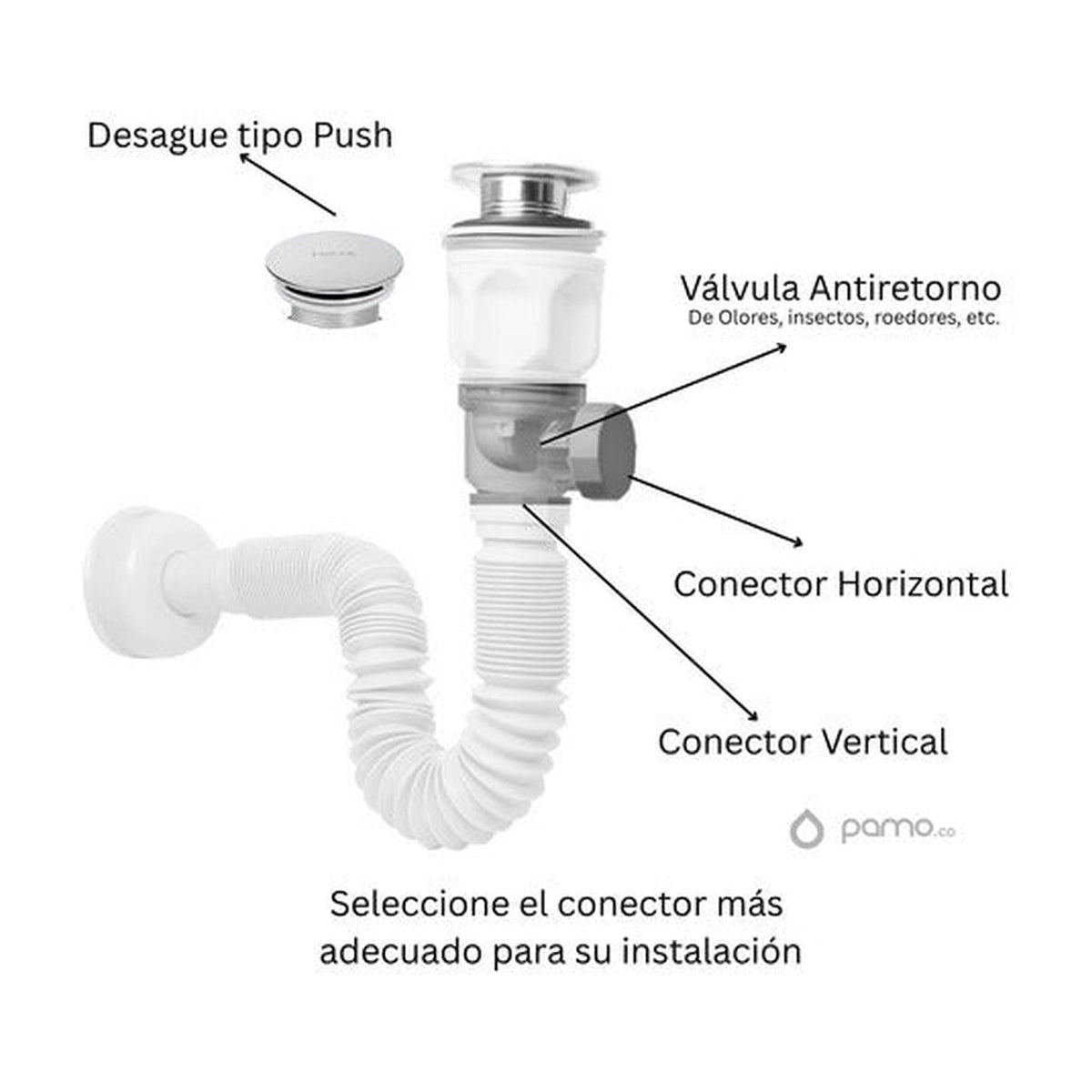 Pack X 3 Desague Push Sifon Universal Valvula Antiretorno - imagen 2