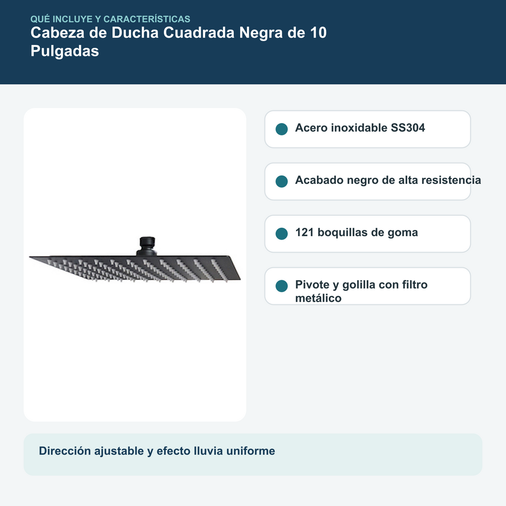 Cabezal de ducha Schwarz negro con conexión pivotante y pines de goma