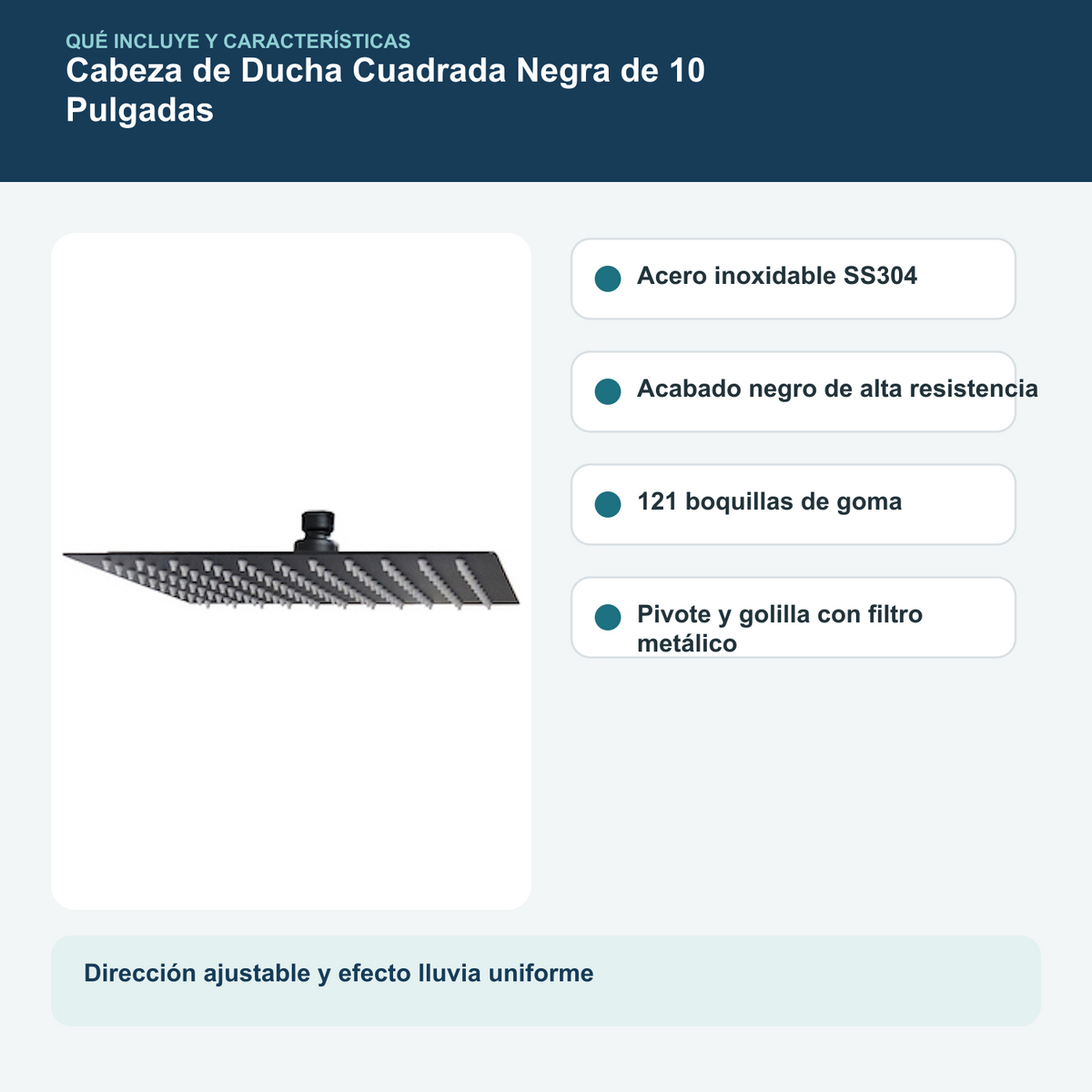Cabezal de ducha Schwarz negro con conexión pivotante y pines de goma