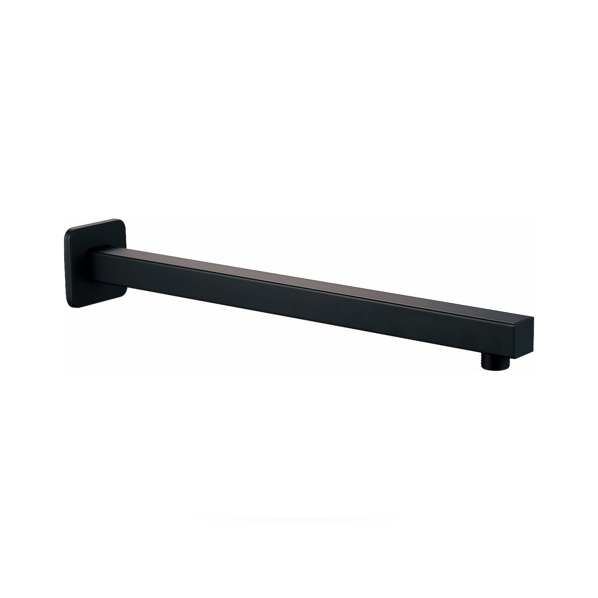 Brazo de Ducha Negro de Acero Inoxidable de 40 cm completo sobre fondo blanco profesional