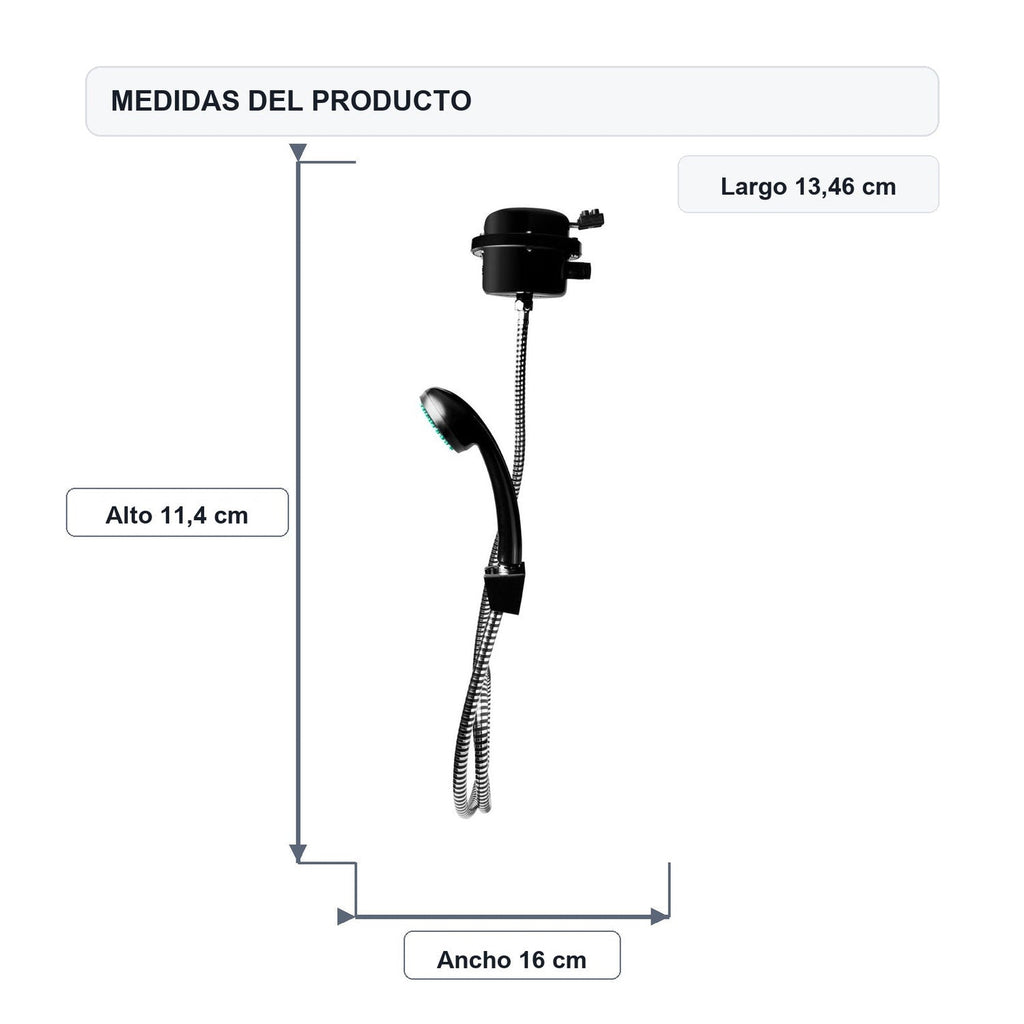 Medidas del producto: Ducha Eléctrica Victory Salón De Belleza Negra 110V