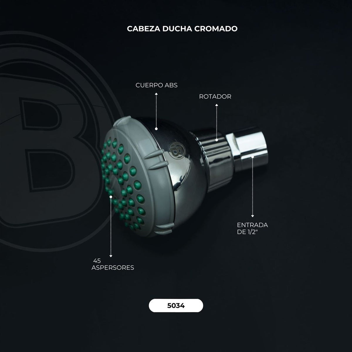 Cabeza de ducha en ABS negra vista original 3