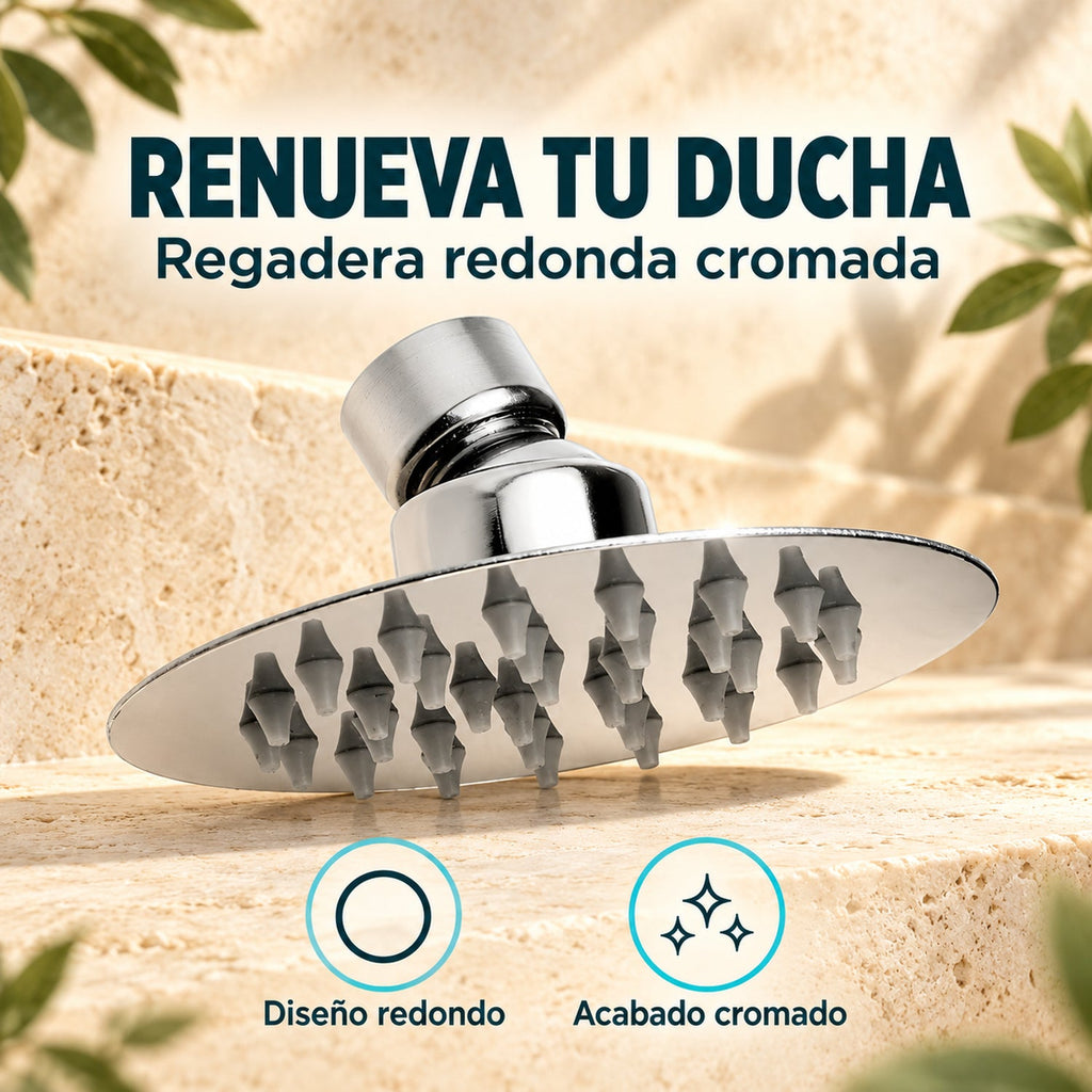 Regadera redonda cromada: diseño redondo y acabado cromado