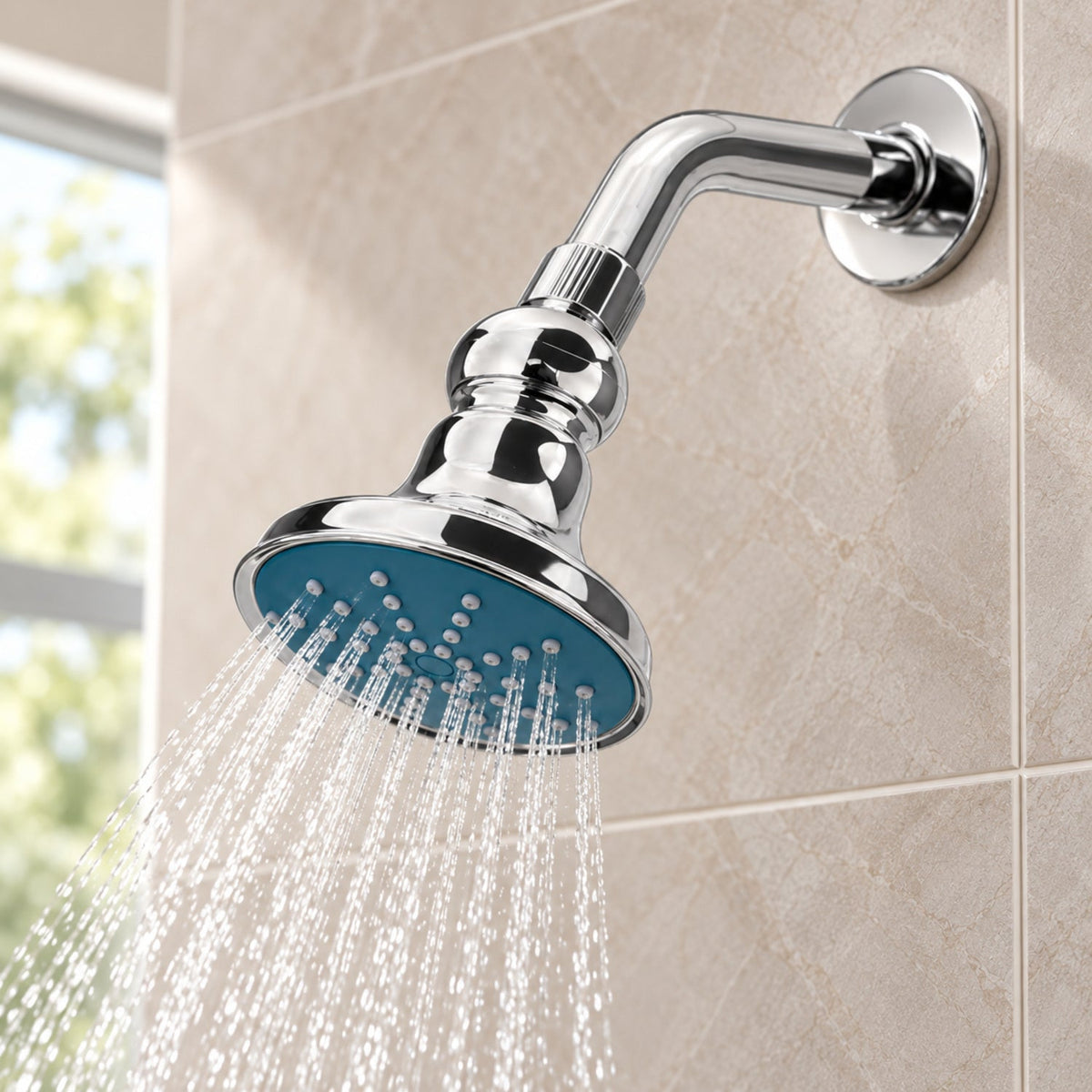 Detalle de ducha YW264 instalada y en funcionamiento