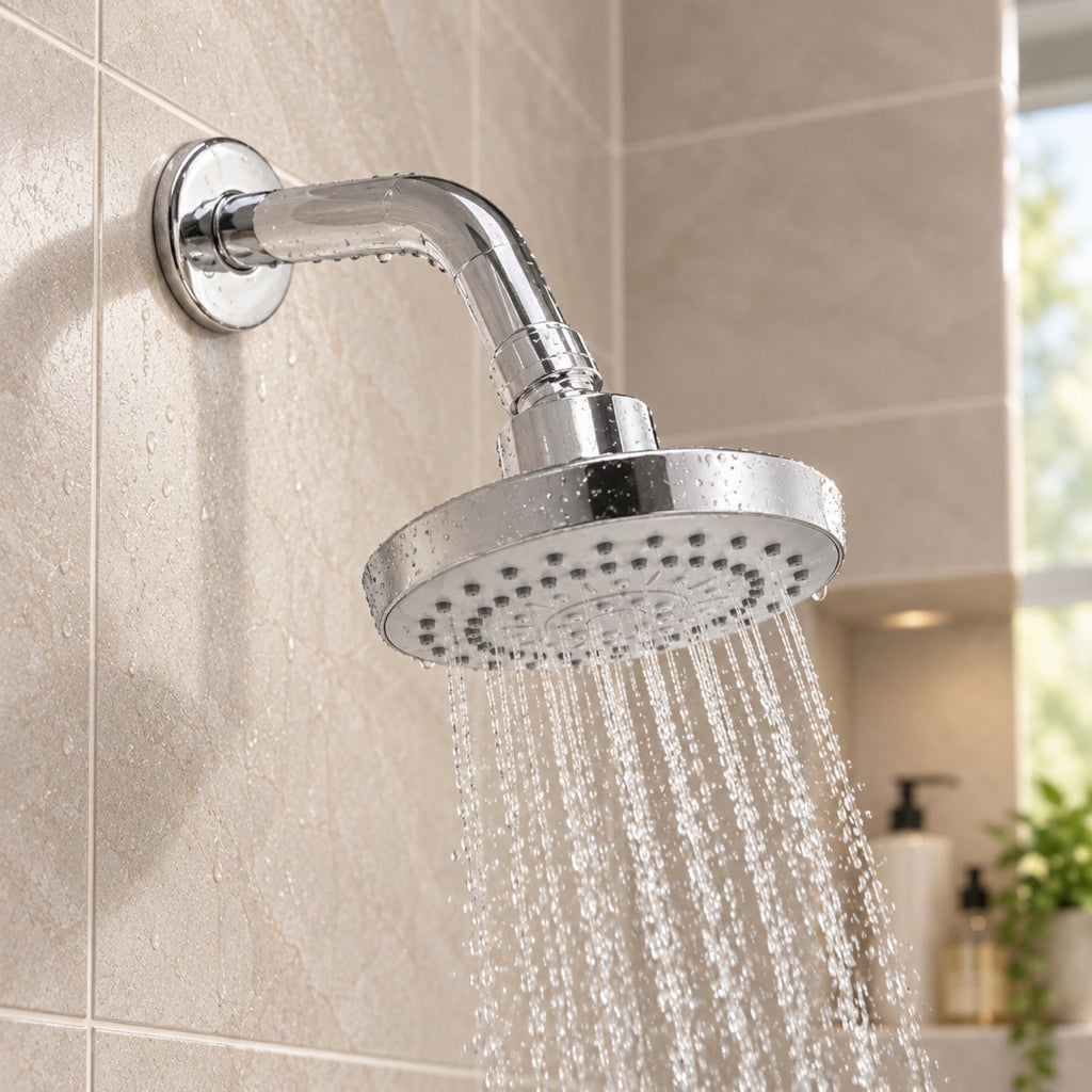 Detalle de ducha YW614 instalada y en funcionamiento