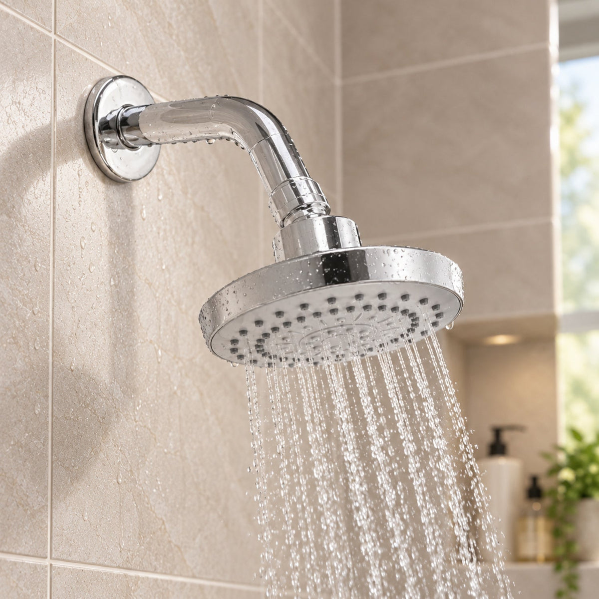 Detalle de ducha YW614 instalada y en funcionamiento