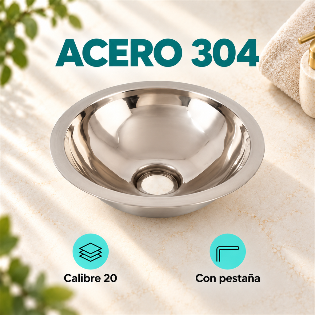 Detalle del lavamanos Megamini: acero 304, calibre 20 y pestaña