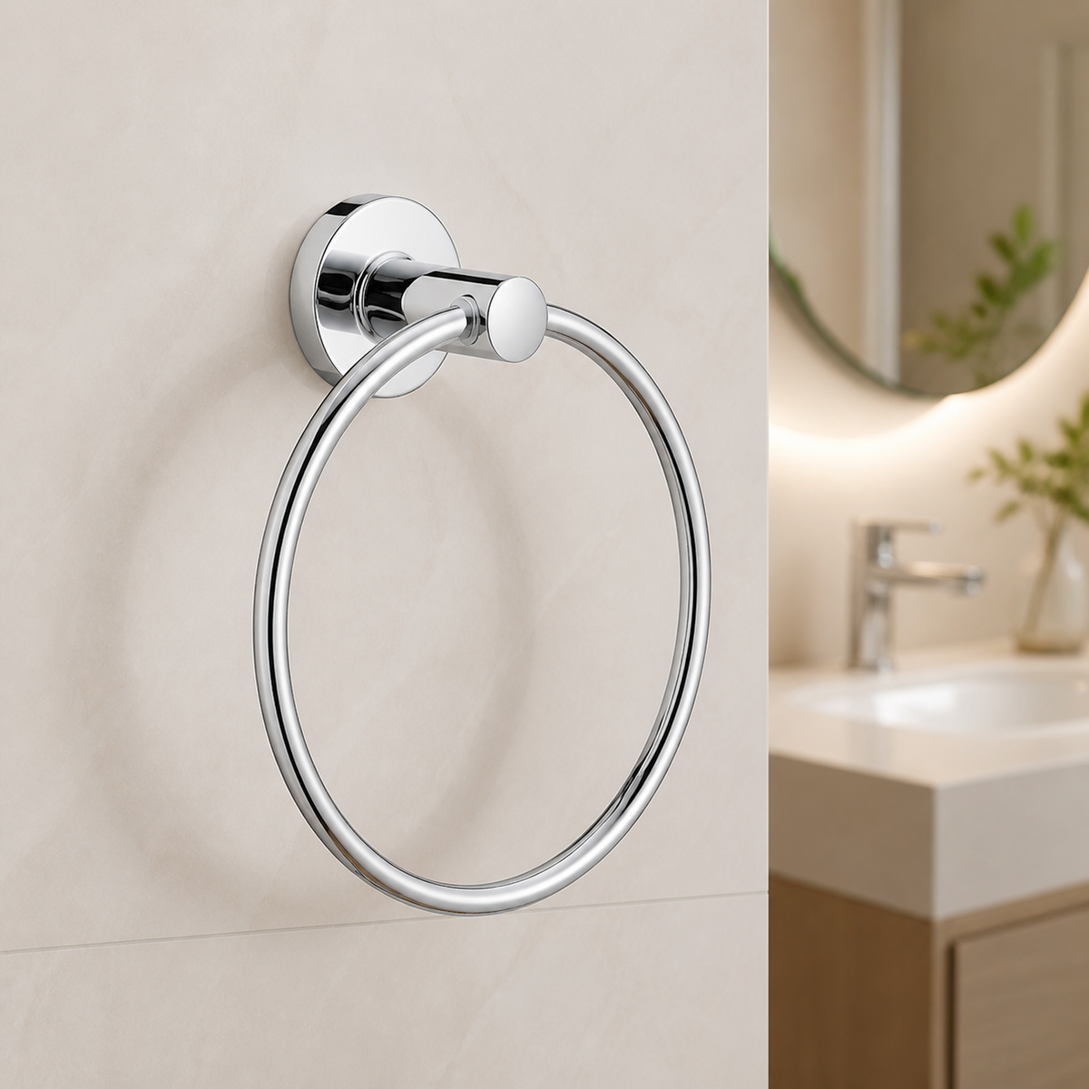 Toallero de Aro Cromado de 14 cm para Baño en ambiente moderno y bien iluminado