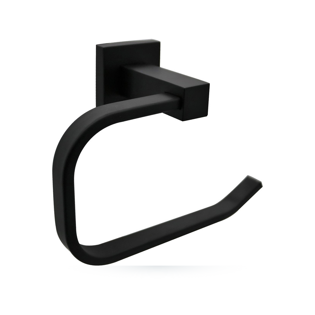 Toallero de Mano Schwarz Negro Satinado para Baño completo sobre fondo blanco profesional