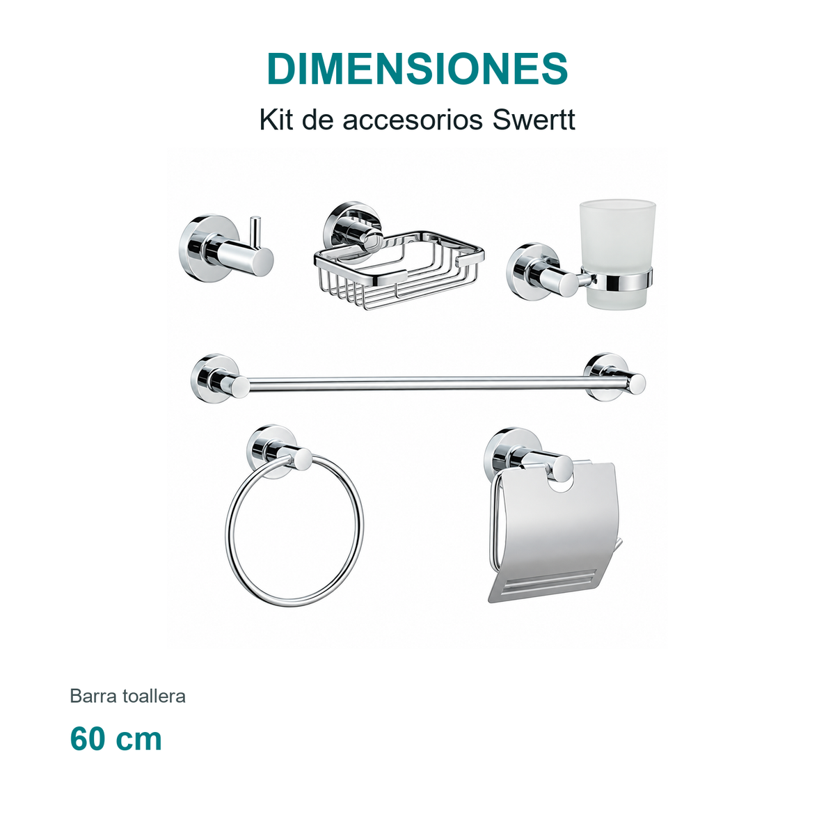 Kit de accesorios de baño Swertt: barra toallera de 60 cm