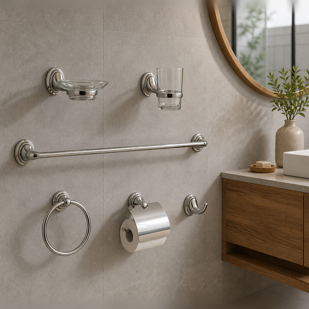 Kit de Accesorios de Baño Colomba Cromado de 6 Piezas
