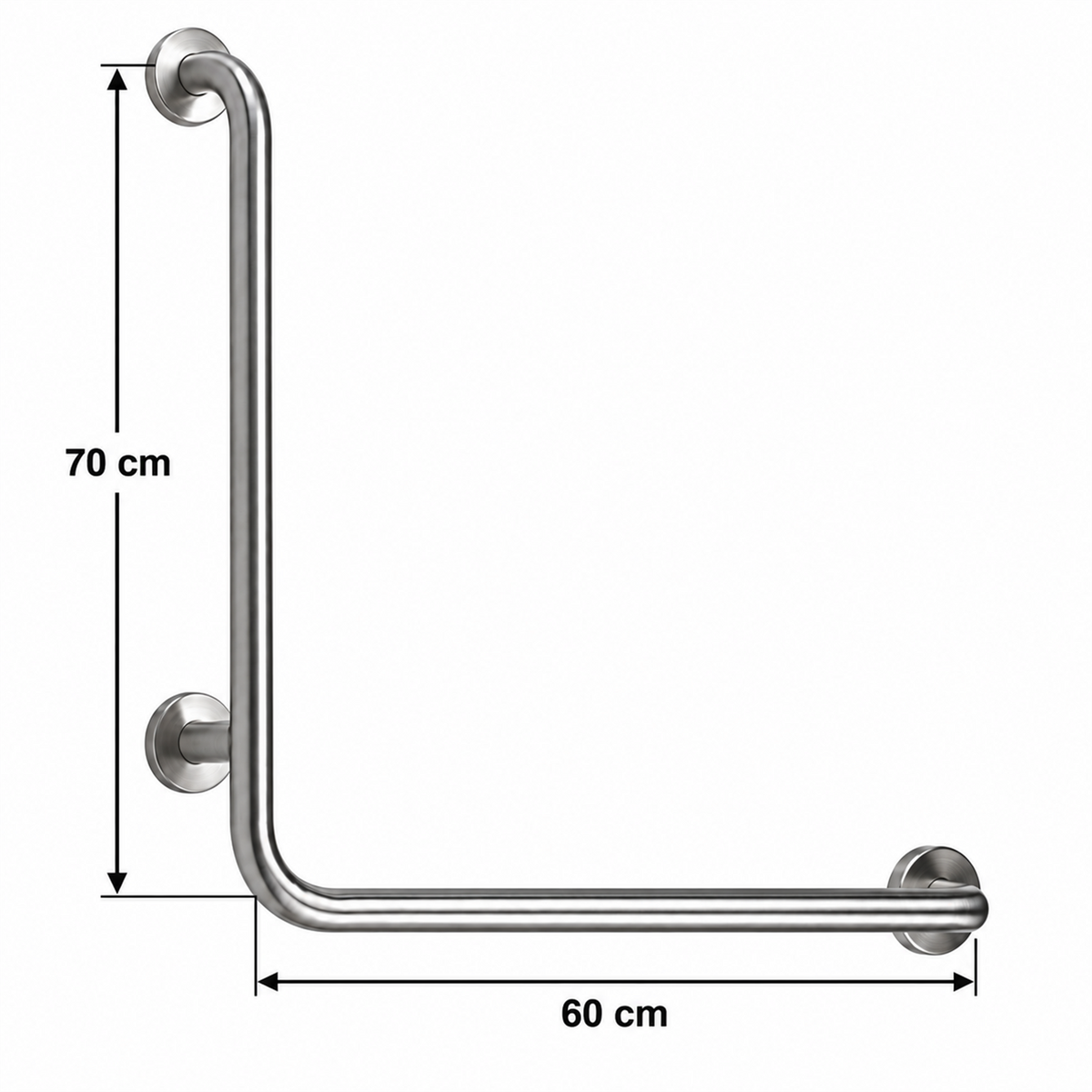 Barra de seguridad 90 grados: tramo vertical 70 cm y horizontal 60 cm