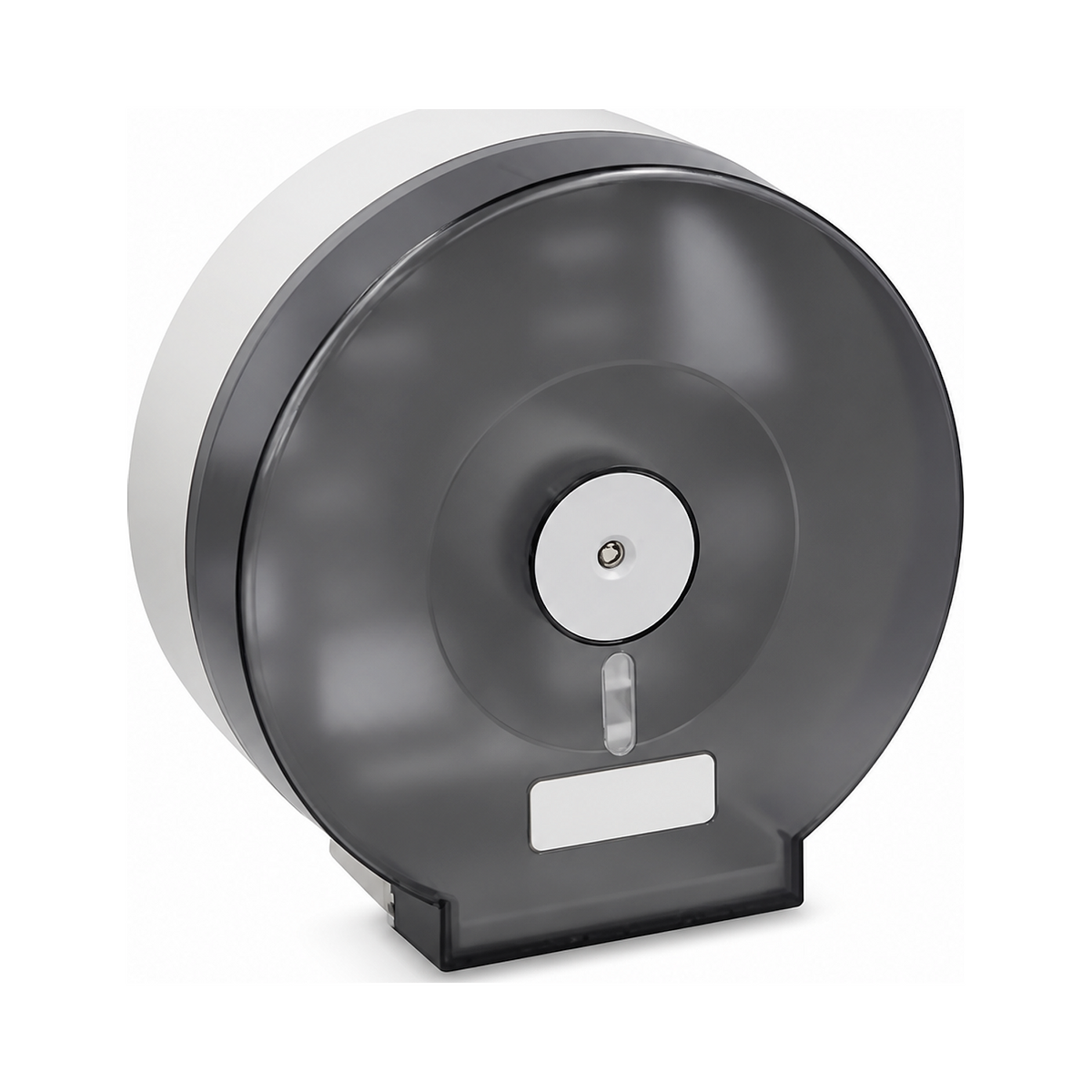 Dispensador Industrial de Papel Higiénico Acrílico con Llave completo sobre fondo blanco profesional