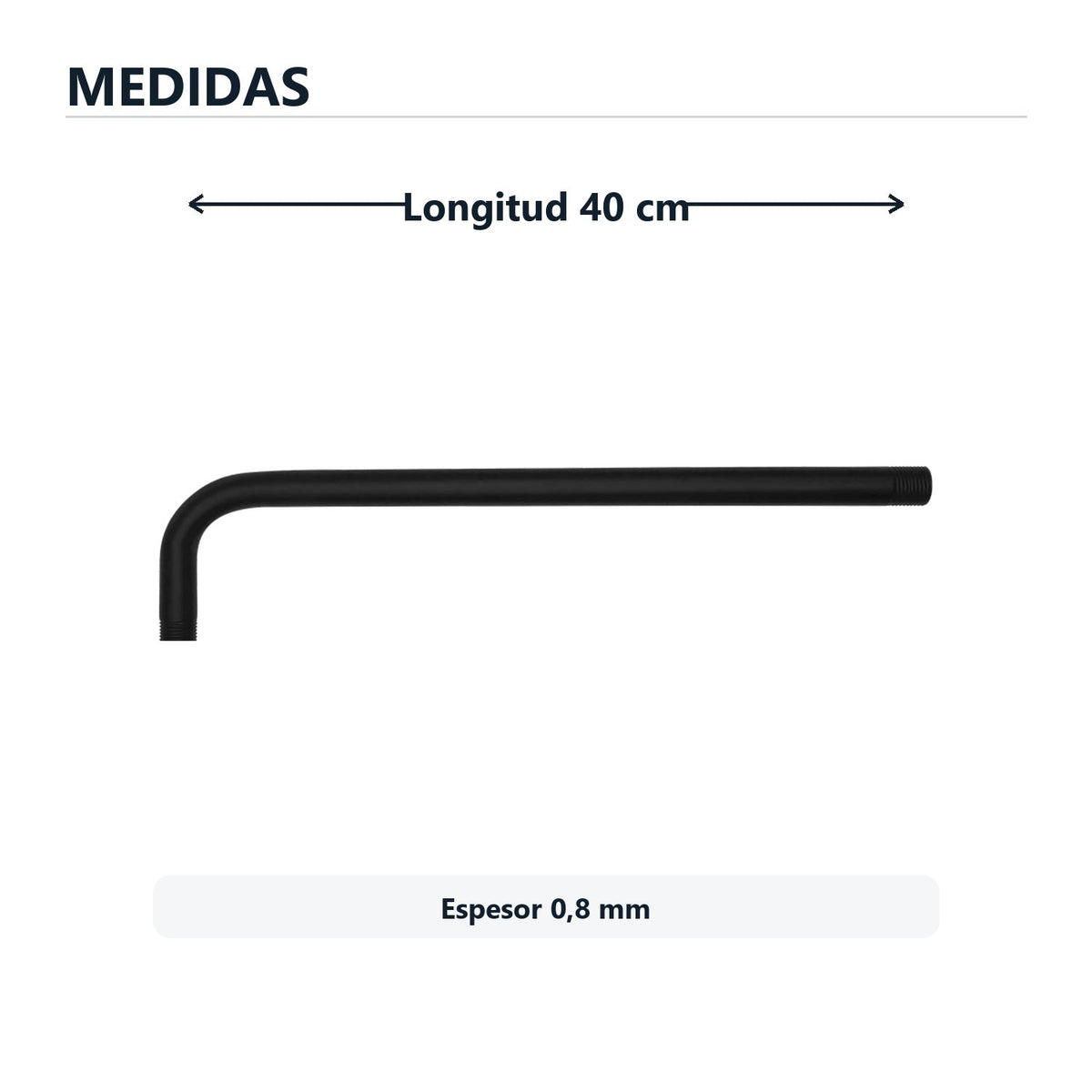 Medidas de tubo redondo negro para regadera de 40 cm