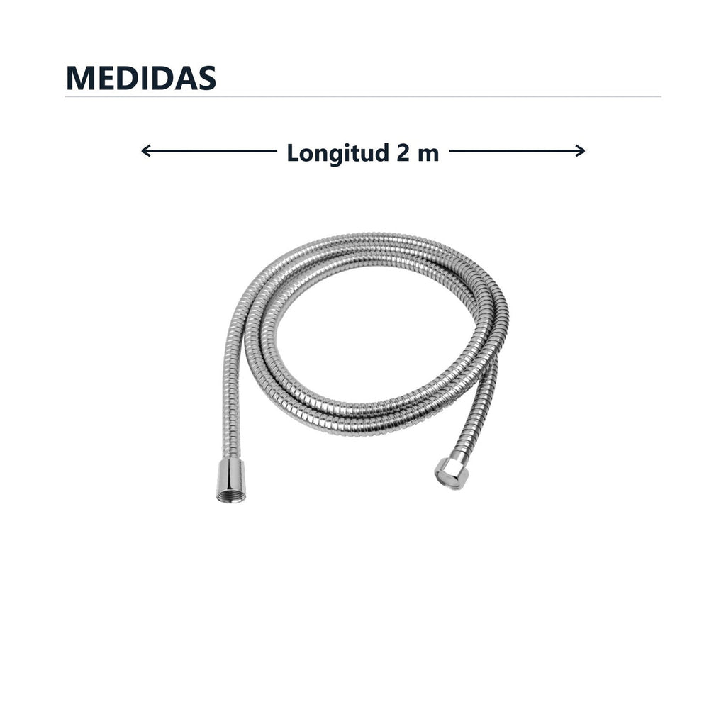 Medidas de manguera flexible cromada para teleducha de 2 m