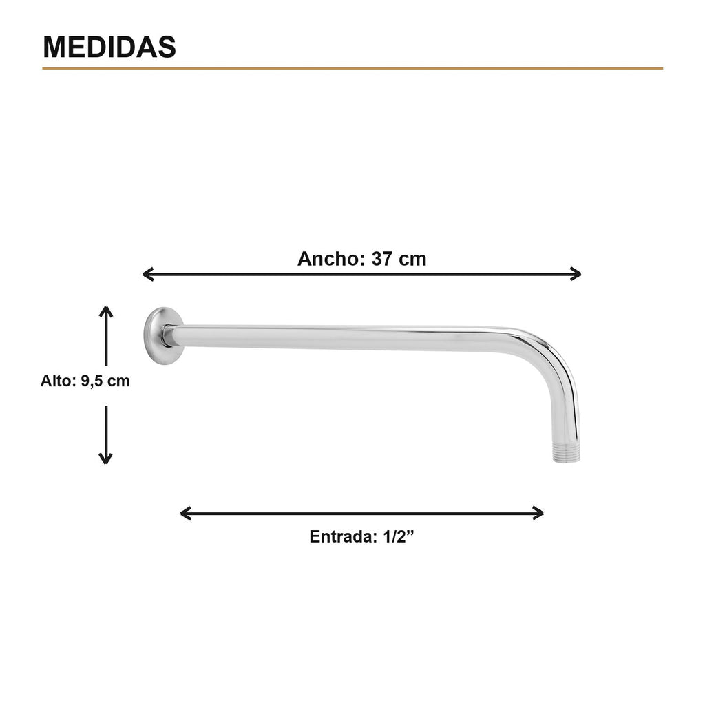 Medidas verificadas — Tubo para Regadera de Pared de 37 cm en Acero Inoxidable Cromado