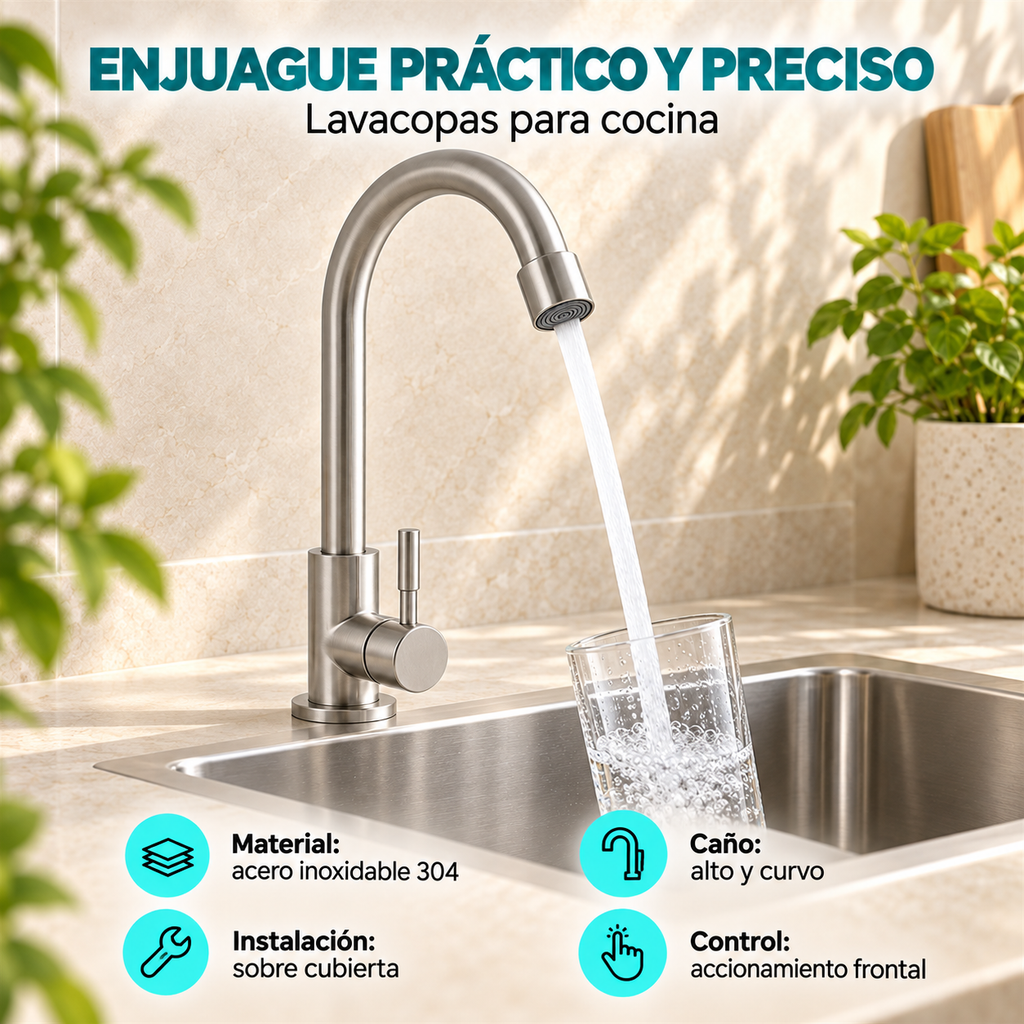 Características del lavacopas TAUMM en acero inoxidable 304 para instalación sobre cubierta