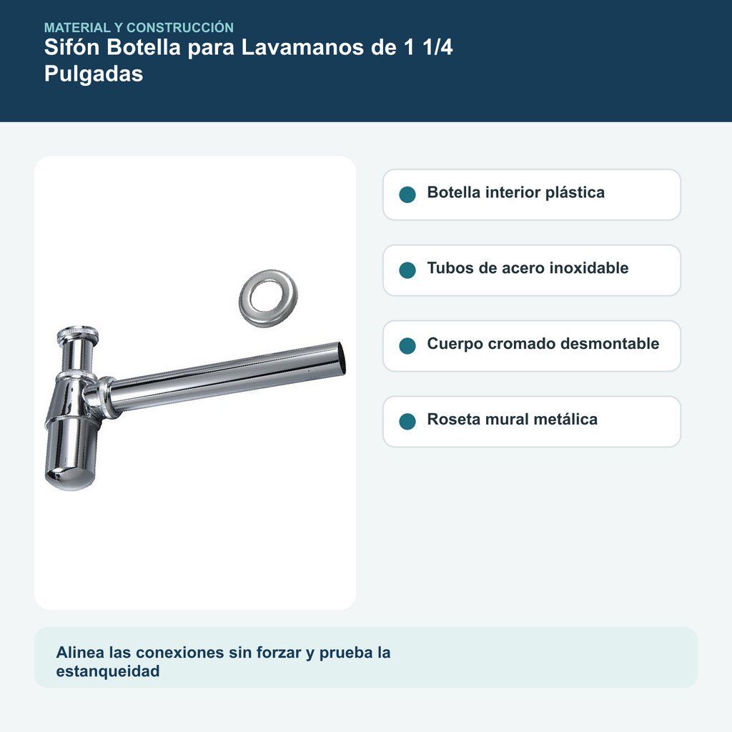 Materiales y construcción verificados del sifón botella para lavamanos de 1 1/4 pulgadas con tubo de 25 cm