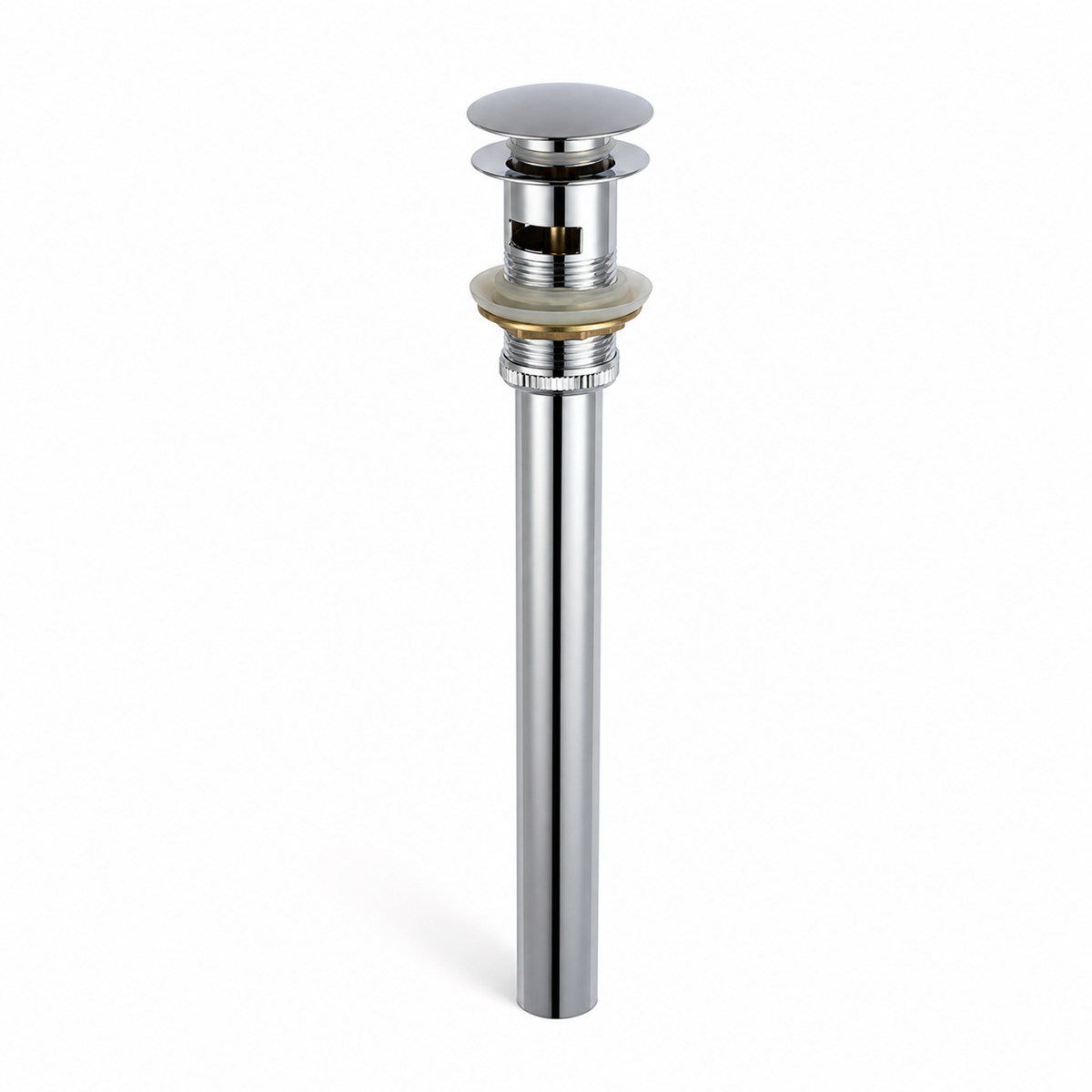Desagüe Metálico Click-Clack con Rebose de 1 1/4 Pulgadas completo sobre fondo blanco profesional
