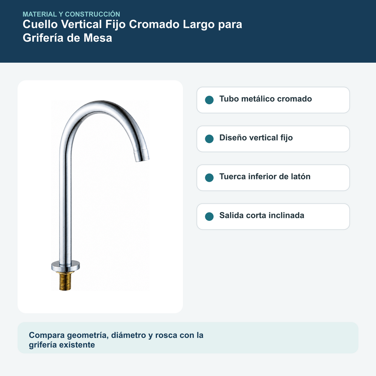 Materiales y construcción verificados del cuello vertical fijo cromado largo para grifería de mesa