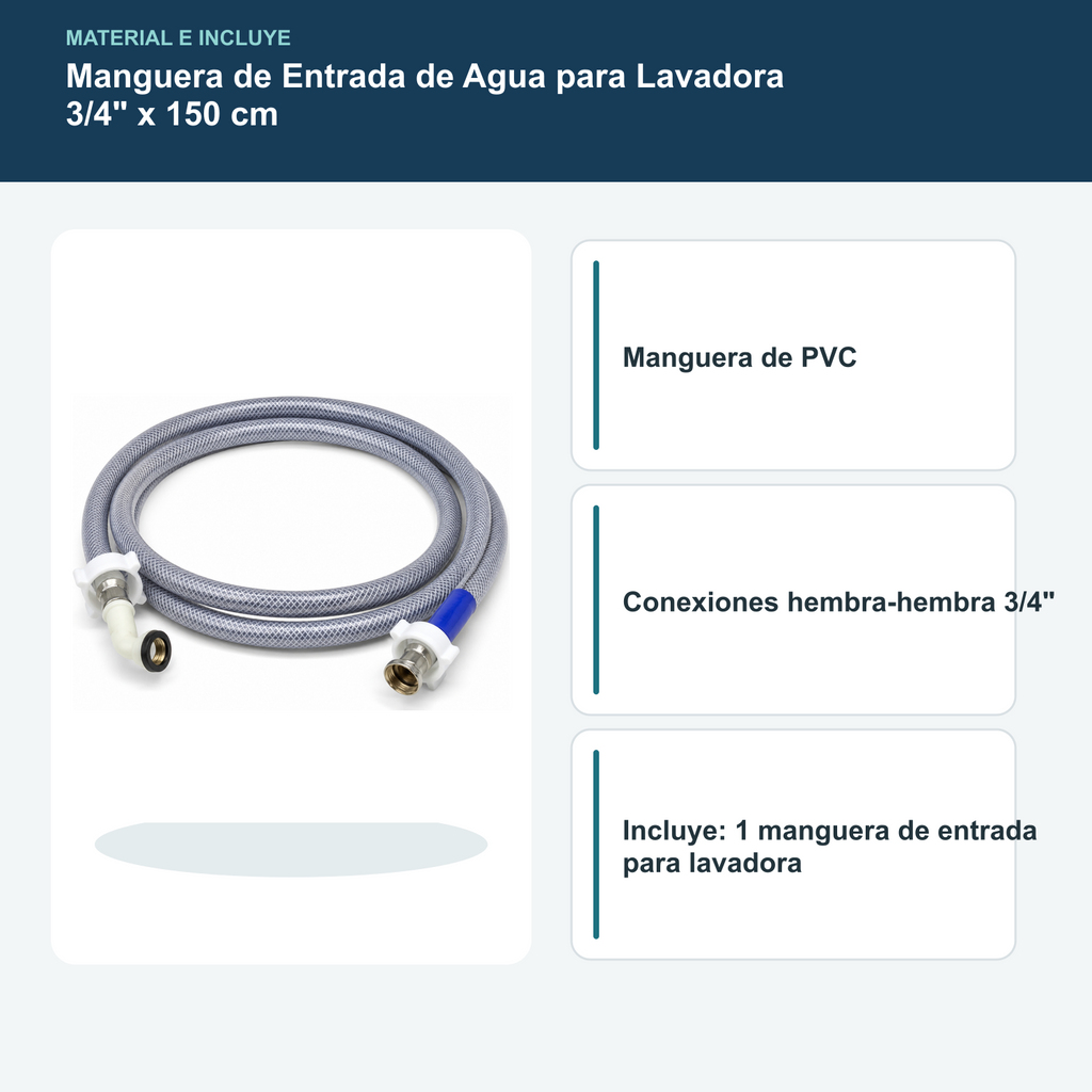 Material y contenido de manguera de entrada de agua para lavadora