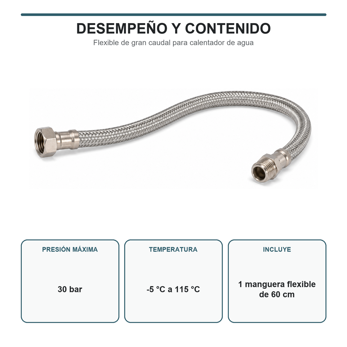 Desempeño de manguera flexible para 30 bar y temperatura de -5 a 115 grados Celsius