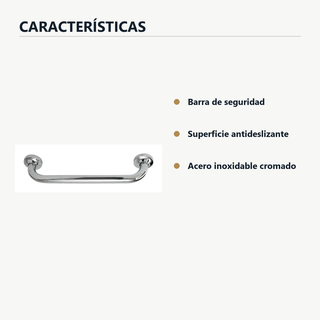 Características de barra de seguridad cromada de 35 cm