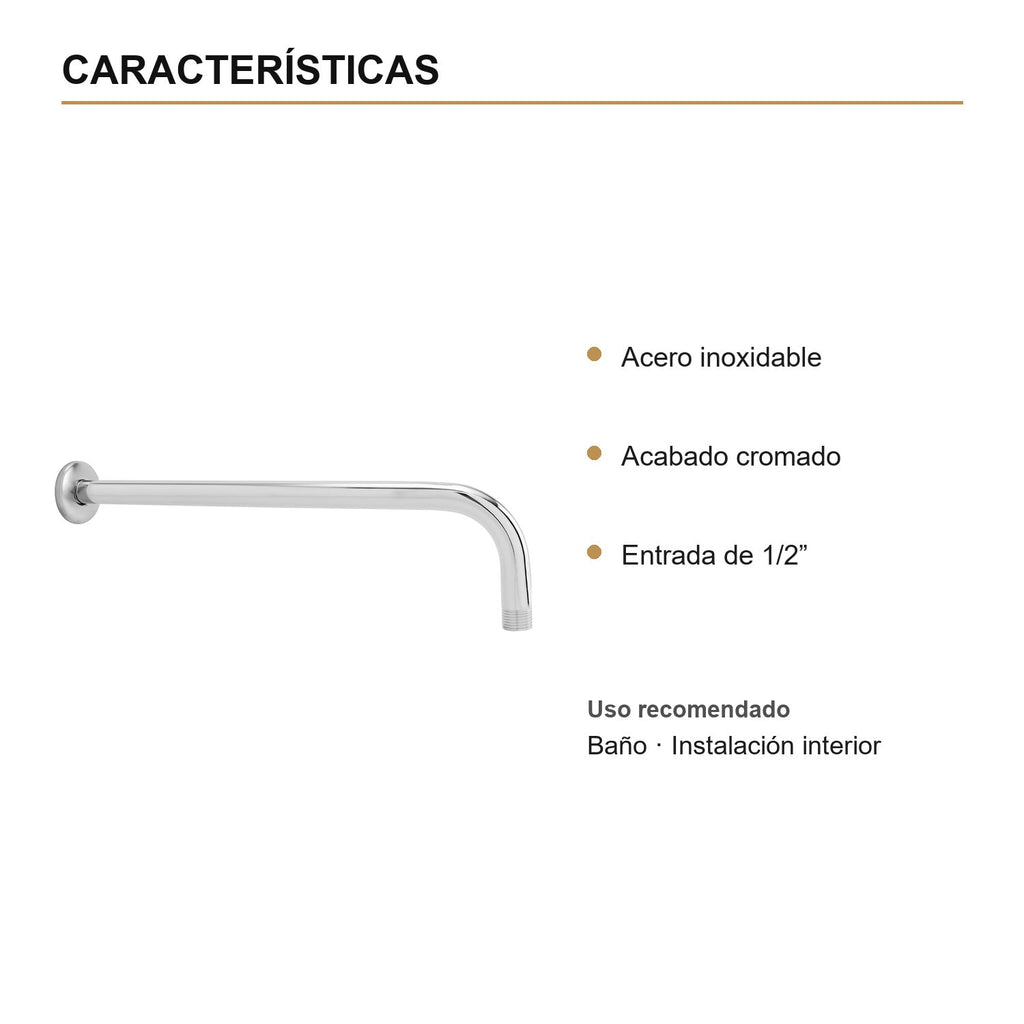 Características verificadas — Tubo para Regadera de Pared de 37 cm en Acero Inoxidable Cromado