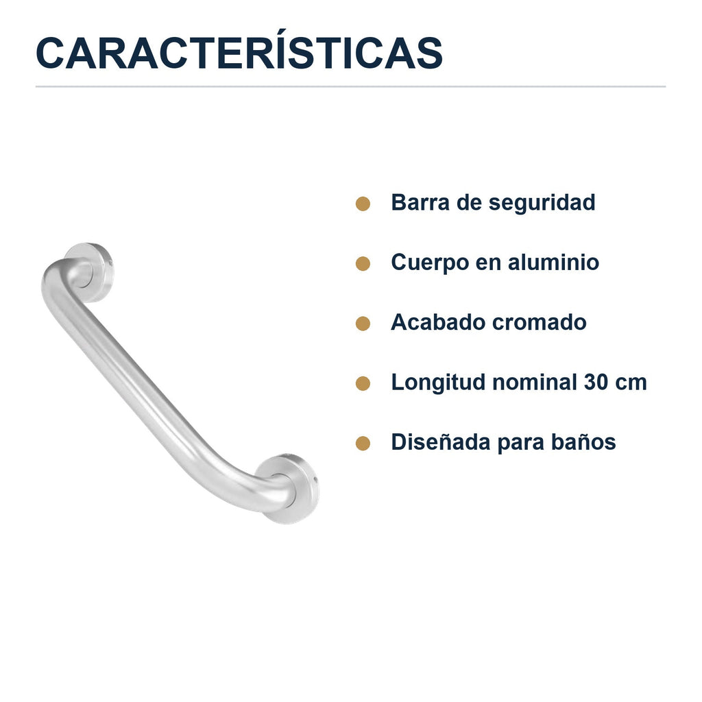 Barra de seguridad de aluminio cromado de 30 cm caracter�sticas principales del producto