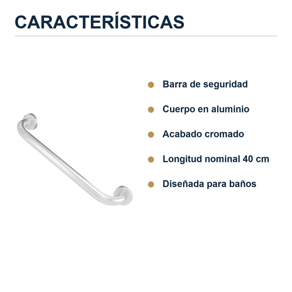 Barra de seguridad de aluminio cromado de 40 cm caracter�sticas principales del producto