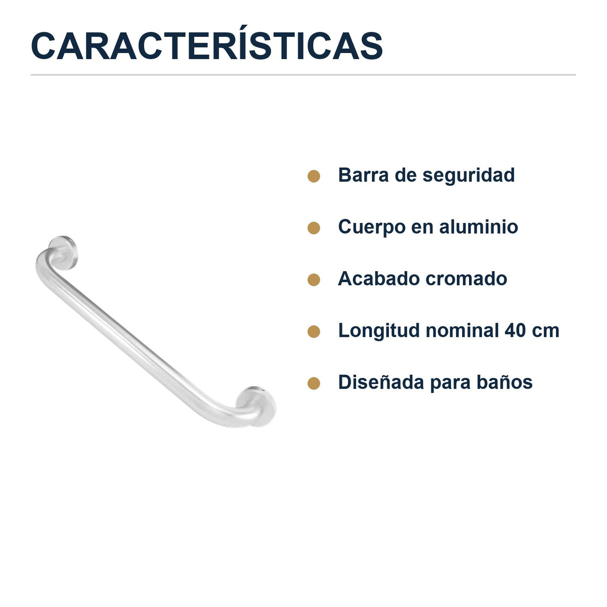 Barra de seguridad de aluminio cromado de 40 cm caracter�sticas principales del producto
