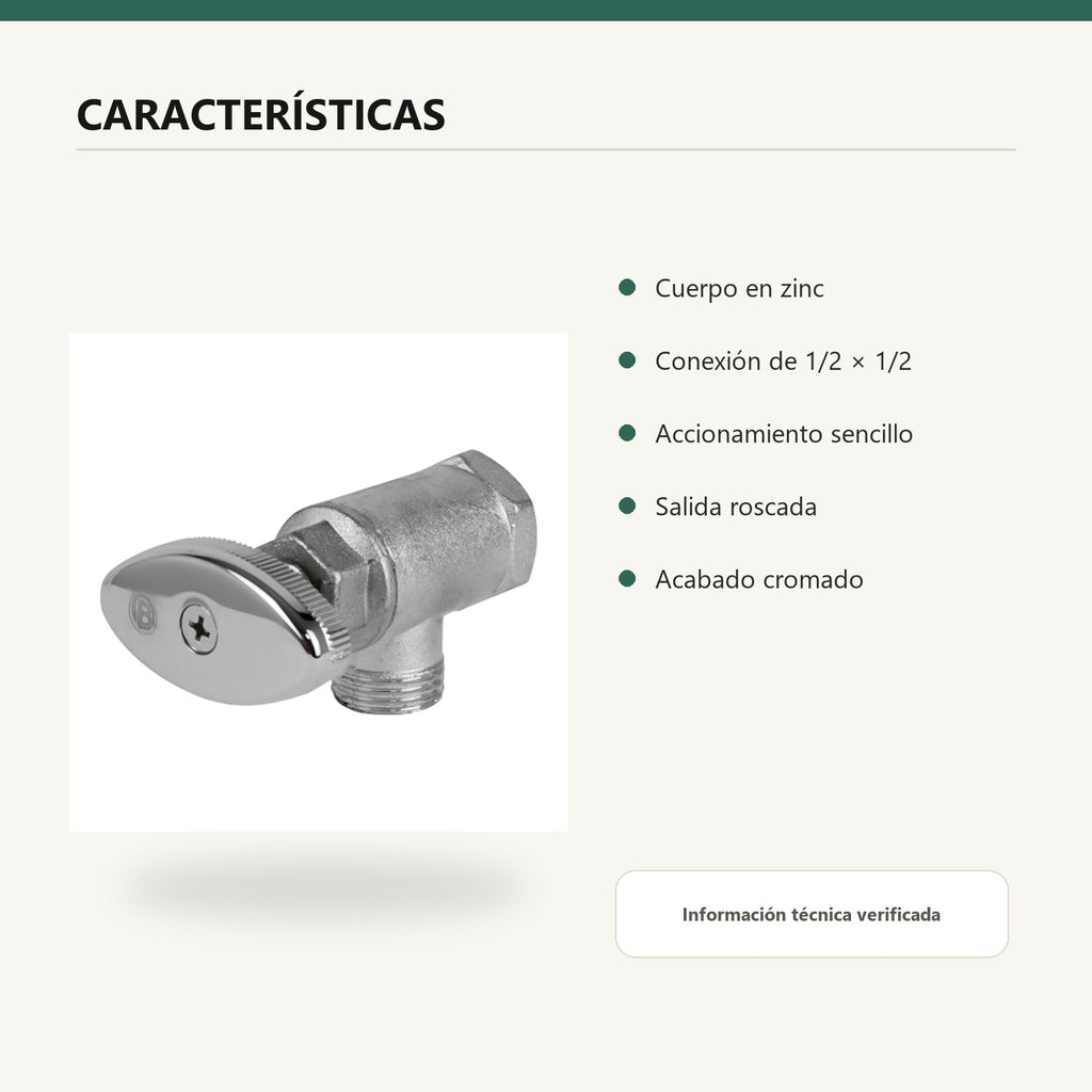 Registro sencillo cromado en zinc características verificadas