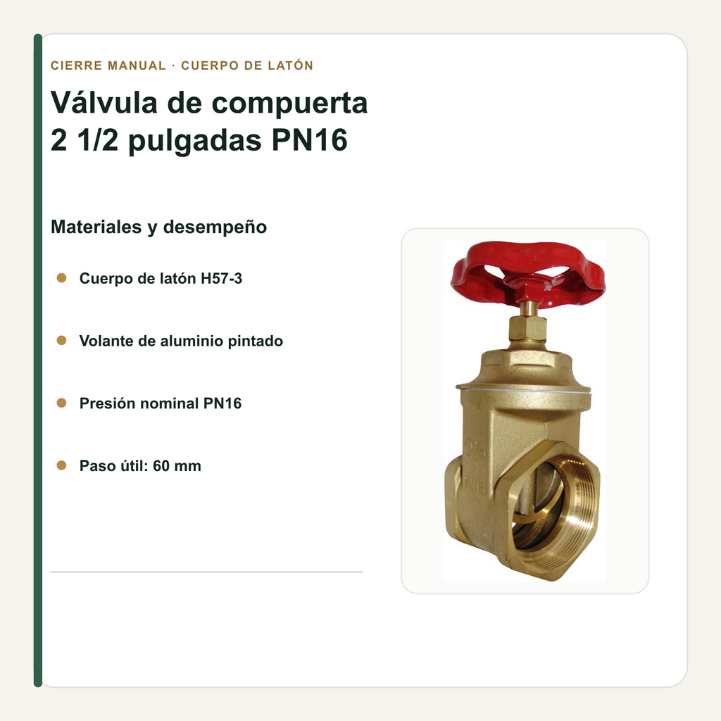 Materiales y presión PN16 de la válvula de compuerta de 2 1/2 pulgadas