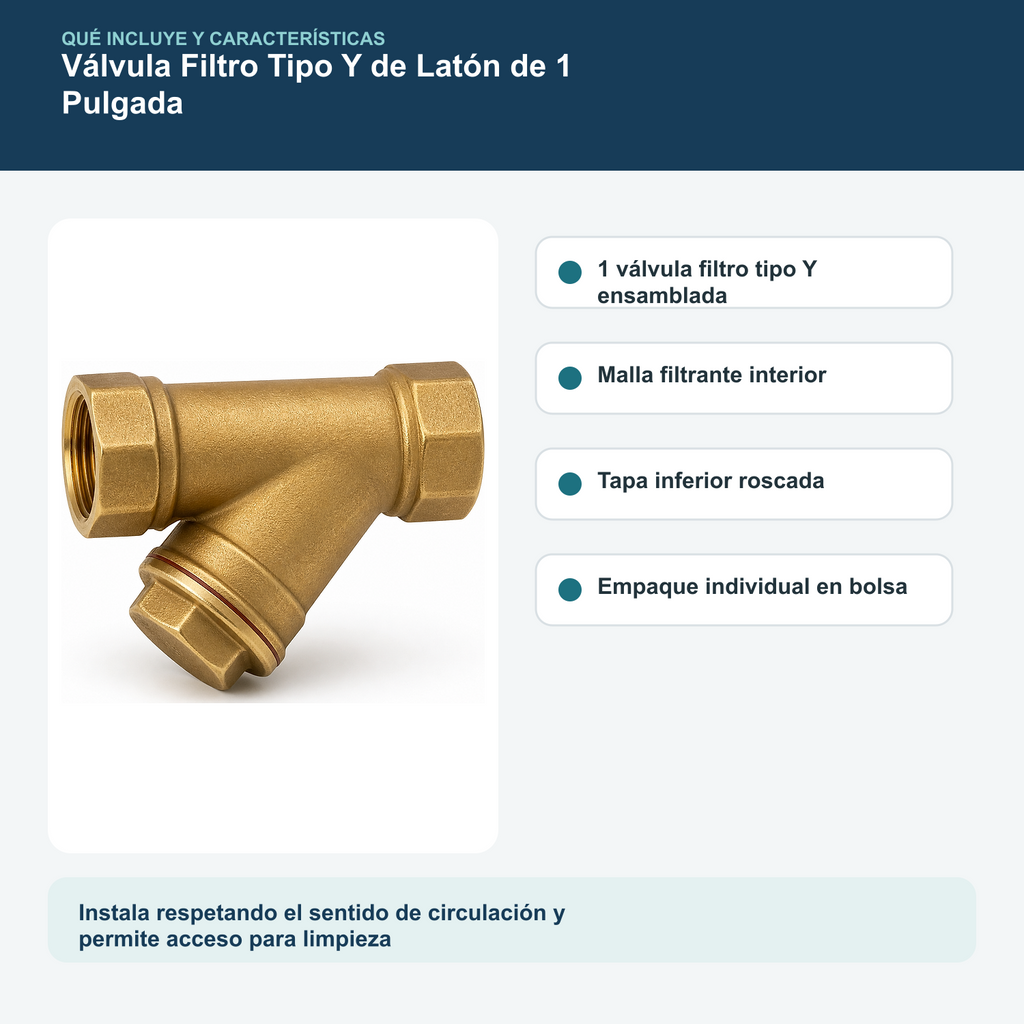Contenido y características del válvula filtro tipo y de latón de 1 pulgada