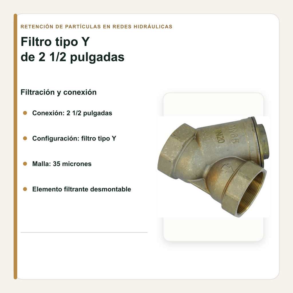 Conexión y filtración de 35 micrones del filtro tipo Y de 2 1/2 pulgadas
