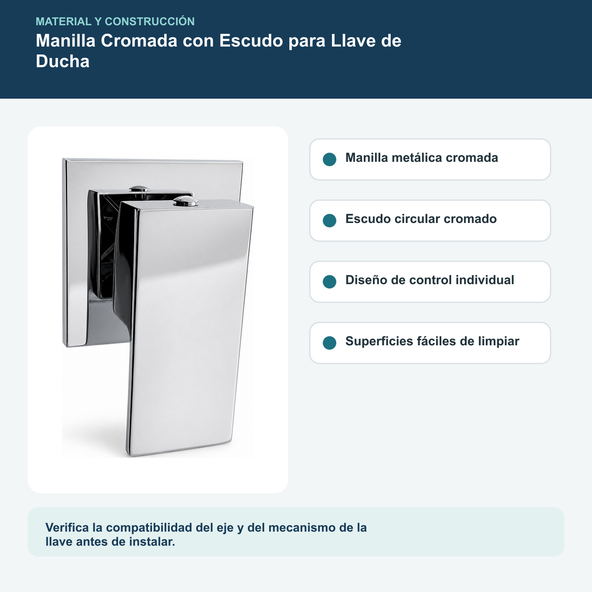 Materiales y construcción verificados del manilla cromada con escudo para llave de ducha