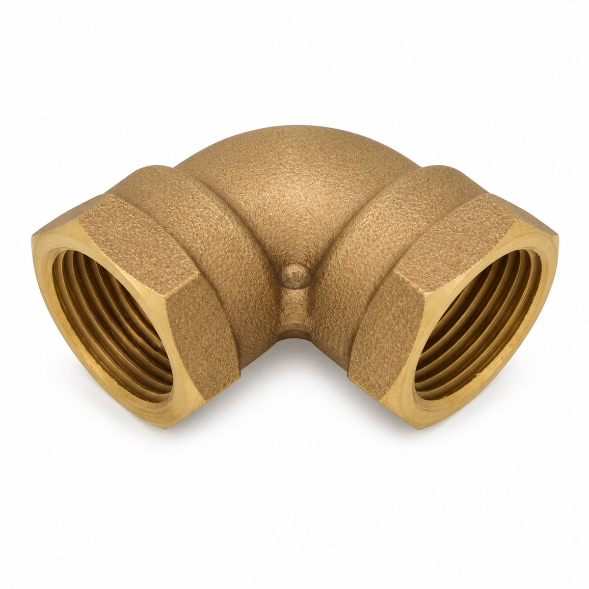 Codo de Bronce Hembra-Hembra de 1 Pulgada a 90 Grados completo sobre fondo blanco profesional