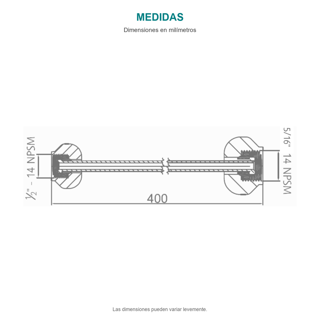 Croquis original de acople flexible para sanitario de 40 cm y ½ × 15/16 pulgadas, con sus cotas originales sin repasar trazos.
