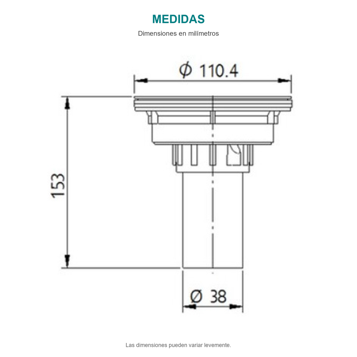 Croquis original de canastilla para lavaplatos inox-inox de 4 pulgadas, con sus cotas originales sin repasar trazos.