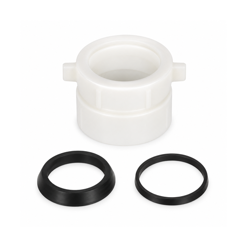 Adaptador para sifón en P de 1½″ o 1¼″ sobre fondo blanco, producto completo.