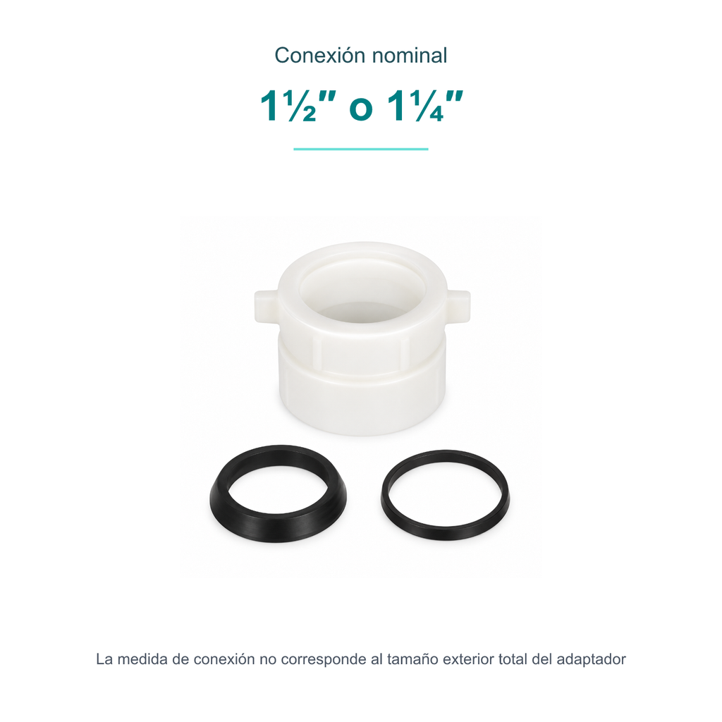 Conexión nominal: 1½″ o 1¼″. La medida de conexión no corresponde al tamaño exterior total del adaptador.