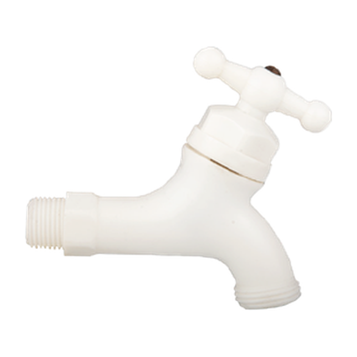 Llave para manguera plástica blanca de media pulgada sobre fondo blanco. Blanco.